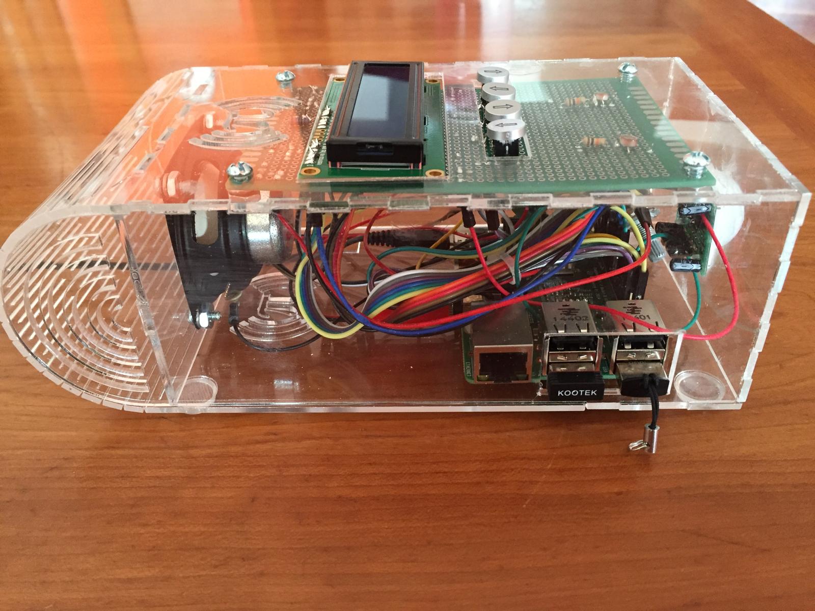 Side profile of the laser-cut acrylic case and the internals