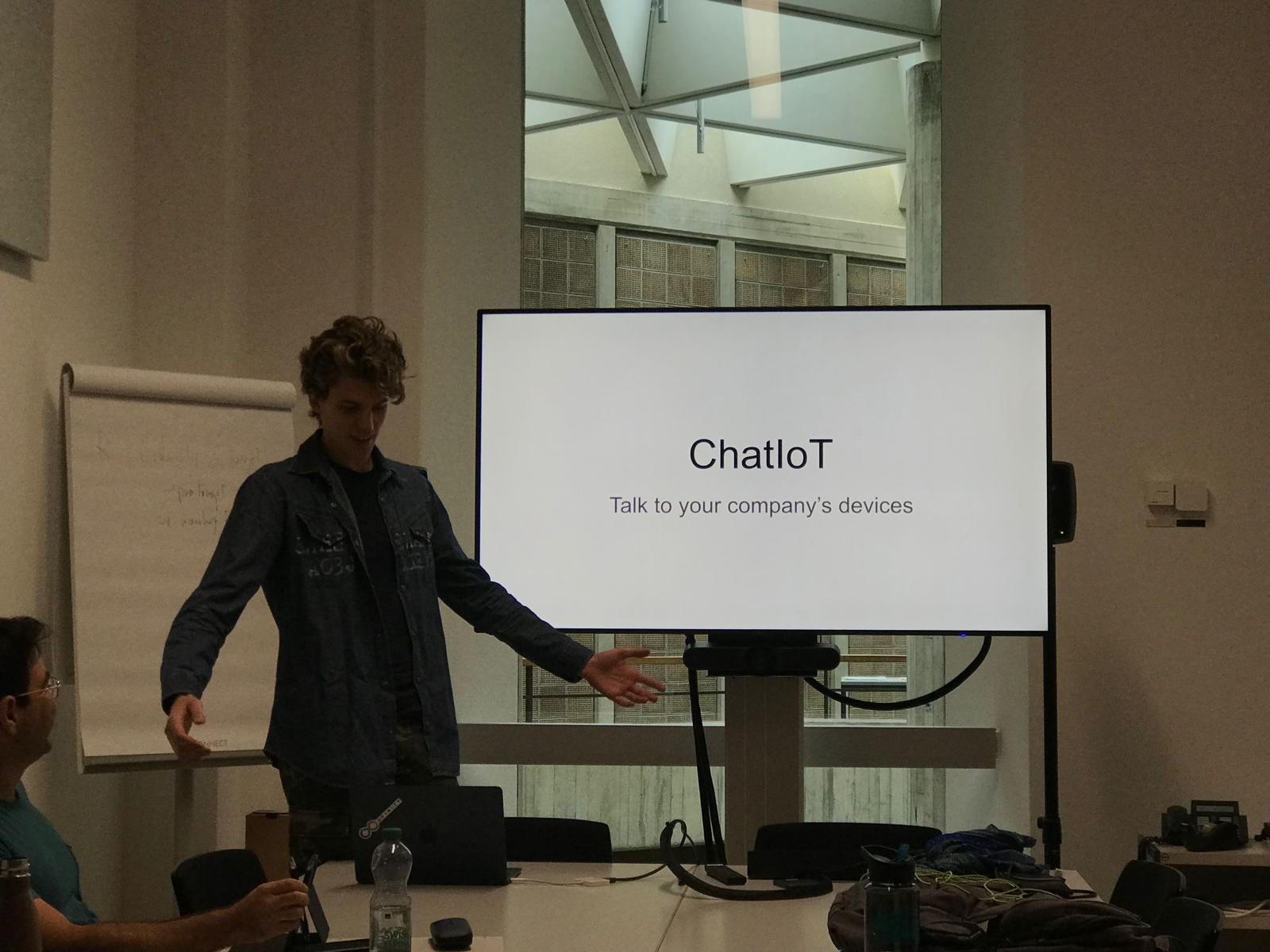 Presenting ChatIoT — the title slide: "ChatIoT — Talk to your company's devices."