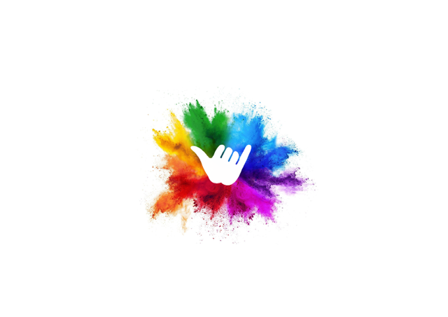 The SYT logo: a white shaka (hang-loose) hand gesture over a burst of rainbow-coloured powder on a white background.